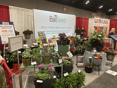 Multiple flower displays in a tradeshow booth