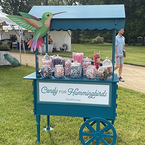 Hummingbird display with candy jars
